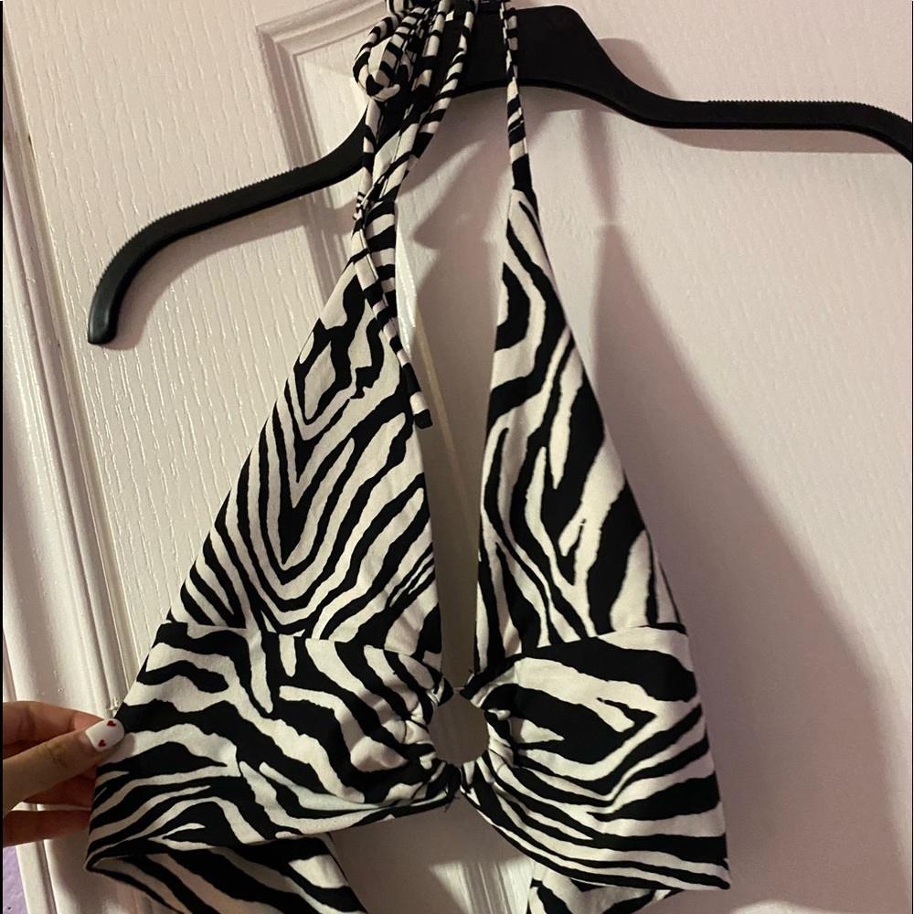 Zebra print back tie crop top